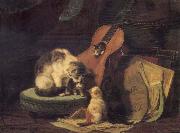 Henriette Ronner Cat,book and fiddle USA oil painting artist